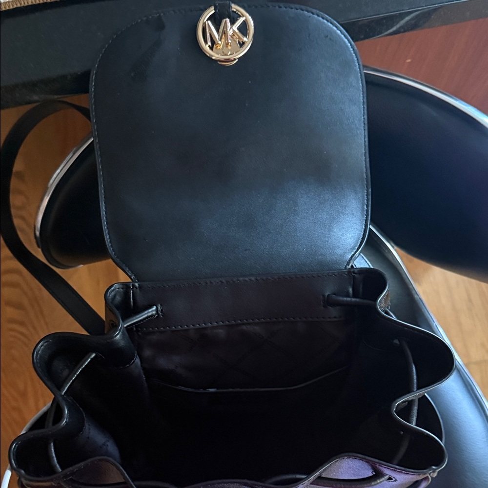Michael Kors Black Leather Shoulder Bag with Gold Accent